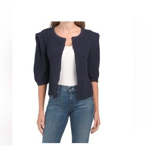 Rain & Rose Navy Puff sleeve open cardigan, NWT